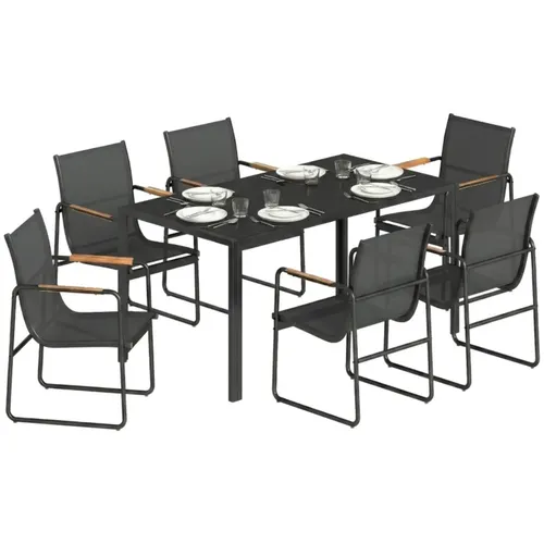 Gartenmöbel Set 7-teilig mit Glastisch und 6 Atmungsaktiven Stühlen - Stilvolles 7-teiliges Gartenmöbel Set mit rechteckigem Glastisch und 6 komfortablen Stühlen. Ideal für gesellige Abende im Freien – robust, langlebig und leicht zu reinigen.