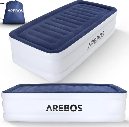 Arebos Luftbett - Selbstaufblasende Matratze mit Pumpe, Blau/Weiß, Einzel - Betten: Komfortable, selbstaufblasende Luftmatratze mit integrierter Pumpe für schnellen Aufbau und Stabilität bis 180 kg - ideal für entspannende Nächte.