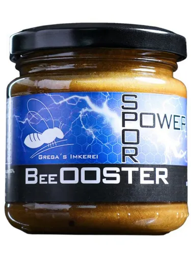 Grega´s Imkerei Honig BeeOOSTER Sport Power, 1 x 250 g, (im Glas die 5-fach Kraft aus Honig, Blütenpollen (30), Gelée Royale (5), Ginseng und Propolis), Handgemacht in NRW, laborgeprüft und ohne künstliche Zusätze.