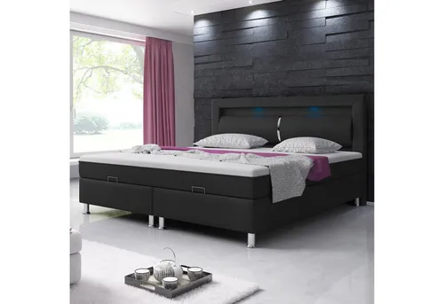 inter Boxspringbett Milano 180x200 cm mit LED-Beleuchtung und Bettkasten - Komfortables Boxspringbett Milano 180x200 cm mit integriertem Bettkasten und hochwertigem PU-Schaum-Topper für perfekten Schlafkomfort. Sofort lieferbar!