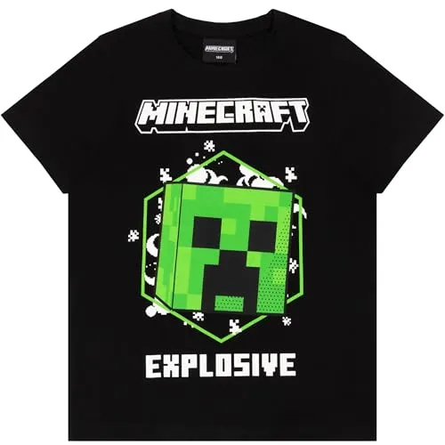 Minecraft Jungen T-Shirt Creeper Baumwolle Gaming Shirt (Creeper Schwarz, 152)