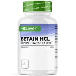 Betain HCL - 240 Kapseln mit 695 mg - Premium - Verdauungsenzyme: Hochdosierte Kapseln mit veganem Pepsin und Bitterstoffen für optimale Bioverfügbarkeit und 8 Monate Versorgung.
