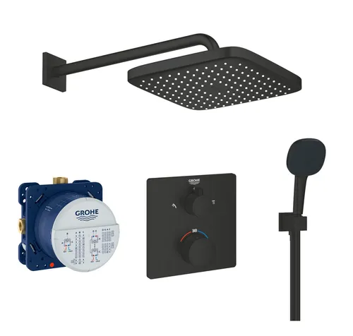 Grohe Duschsystem mit Duscharmatur Unterputz und Regendusche GSK02 schwarz