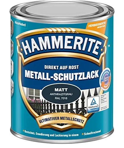 Hammerite Metallschutzlack Matt 750ml - Metallfarben, 3in1 Rostschutzlack für innen und außen, wetterfest und stoßfest, idealer Schutz gegen Rost und hohe Schlagfestigkeit.