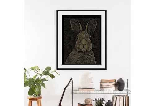 queence Bild Aladin, Hase, Hasen, Haustiere, Kunst, Schwarz-Weiß (1 St), HD Premium Poster-Druck inkl. Holzrahmen