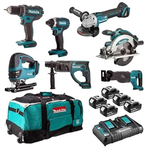 Makita DLX7013PT1 - 7-teiliges Maschinen-Set - Werkzeugset mit 7 hochwertigen Makita Maschinen, ideal für Profis und Heimwerker, inklusive Bohrschrauber, Schlagschrauber und Sägen für vielseitige Anwendungen.