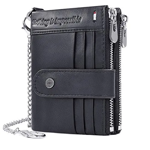 Herren Geldbörse aus echtem Leder mit RFID-Schutz - Herren-Geldbörse mit 19 Kartenfächern, RFID-Schutz und abnehmbarer Kette, ideal für stilbewusste Männer, die Sicherheit und Funktionalität schätzen.