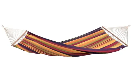 Brasilia Tropical AZ-1065700 Camping-Hängematte rot/gelb - Hängematte mit Spreizstäben, Liegefläche 210 x 140 cm und einer Belastbarkeit von 150 kg - ideal für entspanntes Campen und Relaxen.