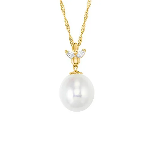 Amor Kette mit Zirkonia und Süßwasserzuchtperle - Elegante Damenkette aus 585er Gelbgold, 45 cm lang, mit funkelndem Zirkonia und edler Süßwasserzuchtperle. Ideal als Geschenk für besondere Anlässe, kommt in einer stilvollen Schmuck Geschenkbox.