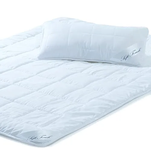 aqua-textil Soft Touch 1x Kopfkissen 40 x 80 cm Set inkl Bettdecke Ganzjahresdecke 135 x 200 cm Winter Sommer Steppdecke