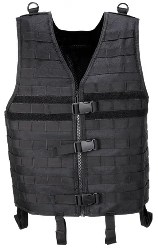 SURVIVAL Weste Molle light schwarz - Modulare Weste für Outdoor-Abenteuer, mit MOLLE-Gurtband für individuelle Anpassungen und gepolsterten Schulterpolstern für optimalen Tragekomfort.