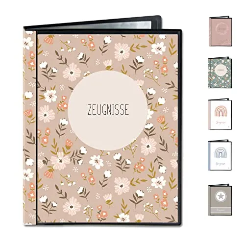 Minilino Zeugnismappe 20 Premium Klarsichthüllen A4 [SCHUTZ UND AUFBEWAHRUNG VON ZEUGNISSEN] Dokumentenmappe für Unterlagen in der Grundschule | Ordner für Zeugnisse (Blumenwiese rosa)