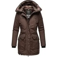 Navahoo Damen Warmer Winter Kurzmantel Blizzardstorm Dark Choco - Funktionsjacken: Stylischer, wasserabweisender Wintermantel mit tailliertem Schnitt und warmen, gefütterten Taschen – ideal für kaltes, nasses Wetter!