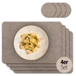Tischsets mit Glasuntersetzer 4er Set Braun Leinen Stoff-Optik