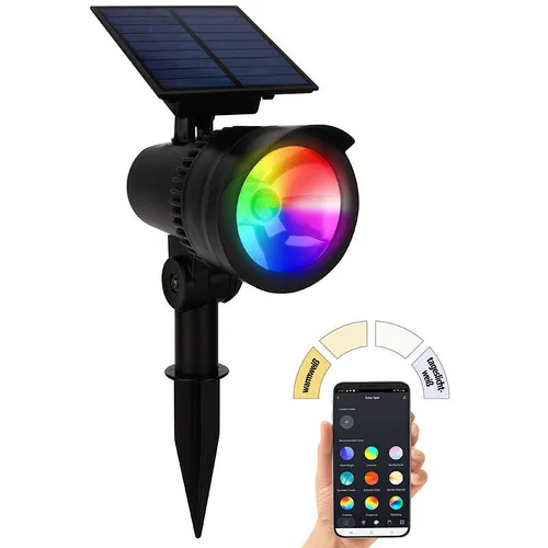 Lunartec Smarter Solar-LED-Spot mit RGB-CCT, 50 lm, 1 W, Bluetooth, App, IP44