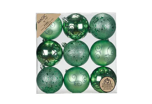 MAGIC by Inge Weihnachtsbaumkugel, Weihnachtskugeln Kunststoff 6cm mit Glitzer 9er Set - Paradise Green