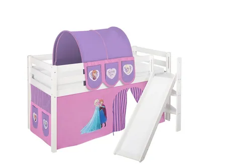 Lilokids Hochbett JELLE mit Rutsche & FROZEN Motiven - Abenteuerbett mit schräger Rutsche und zauberhaften FROZEN-Motiven, ideal für kreative Schlafräume und magische Träume.