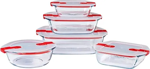 Pyrex® Cook & Heat - 5er Set Glasbehälter mit luftdichten Deckeln - Praktisches 5-teiliges Set aus Borosilikatglas für die Aufbewahrung und Zubereitung von Mahlzeiten. Mikrowellengeeignet mit patentierten Dampfventilen, BPA-frei und spülmaschinenfest – ideal für eine gesunde Küche.