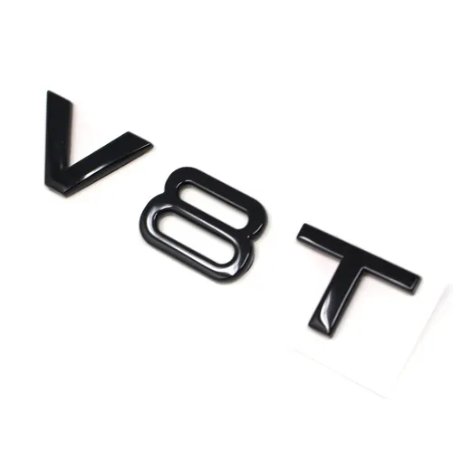 V8T Schwarz GLANZ Schriftzug Emblem Turbo Logo selbstklebend mit Schaumstoff