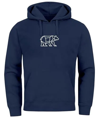 Neverless® Hoodie Herren Aufdruck Polygon Design Print Bär Bear Tiermotiv Outdoor Fashion Navy 5XL