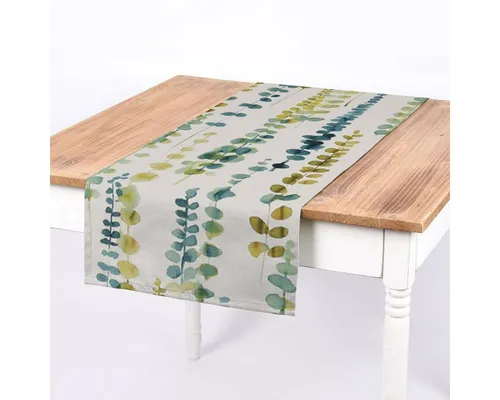 SCHÖNER LEBEN. Tischläufer Ranken Blätter Aquarell – Handmade - Vielseitig einsetzbarer Tischläufer (40x160 cm) aus 100% Baumwolle, perfekt für jeden Raum. Handgefertigt und einzigartig, bringt er Stil und Gemütlichkeit in Ihr Zuhause. Waschmaschinengeeignet für einfache Pflege.