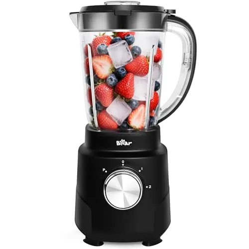 Bear Countertop Blender, 700 W Profi-Smoothie-Maker mit 1500 ml Mixbecher für Shakes, Smoothies und Saucen, 3 Stufenlos Einstellbare Geschwindigkeiten zum Zerkleinern von Eis und gefrorenen Früchten