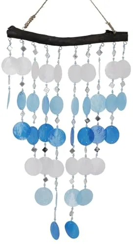 GURU SHOP Muschel Mobile, Ethno Windspiel, Sonnenfänger - Blau/weiß, 40x30x1 cm