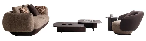 Stilvolles Designer Wohnzimmer Sofa Set mit Relaxsessel & 2 Tischen - Elegantes Sofa Set für modernes Wohnen: 4-Sitzer mit gemütlichem Relaxsessel, inklusive 2 Tischen. Hochwertiger Polsterstoff und praktische Maße für jedes Wohnzimmer.