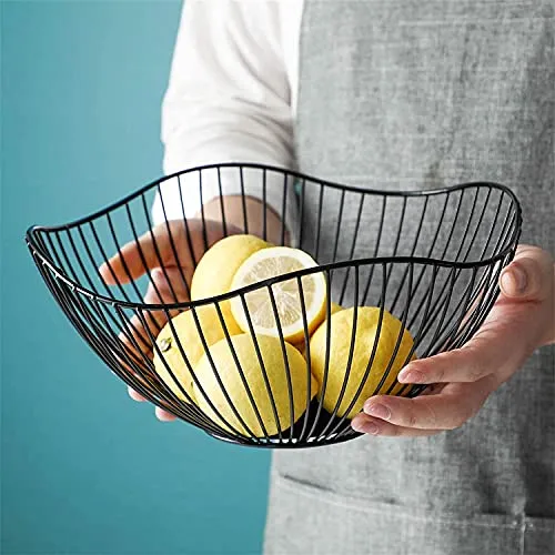 PIQIUQIU Obstkorb Schwarz Obstschale Metall 26.7x12.2x10 cm Obstkorb aus Eisen Modern Rund Fruit Basket Obstschale