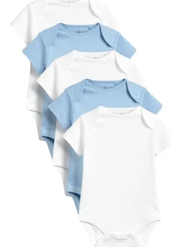 NEXT Baby Jungen KurzärmeBulletPointge Bodys, 5er-Pack Blau/Weiß 74-80