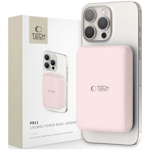 Tech-Protect LifeMag PB11 Powerbank mit MagSafe - 10000mAh, pink - Powerbank mit MagSafe und 15W USB-C Port, ideal für schnelles Laden unterwegs - perfekt für alle Smartphones!