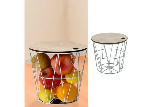 CEPEWA Beistelltisch Metallkorb weiß mit Holzdeckel H21cm