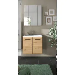 xonox.home Badmöbel-Set Ice, 2tlg. inkl. Waschtisch und Spiegelschrank - Badmöbel-Set (B/H/T: 60x185x46 cm) in modernem Artisan Oak Design – ideal für minimalistische Bäder. Die Kombination aus Waschtisch und Spiegelschrank bietet praktischen Stauraum und stilvolles Design.