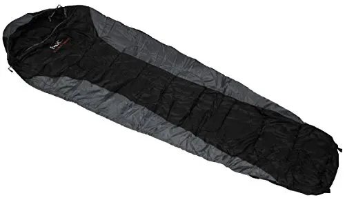 Fox Outdoor Economic Mummy Schlafsack Schwarz/Grau - Mumienschlafsack für Komforttemperaturen von -4°C bis 18°C, mit verstellbarem Kopfteil und Schulterbereich für optimalen Schlafkomfort.