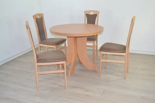 Essgruppe Paulina (5-teilig) - Hochwertige 5tlg. Essgruppe mit 4 Massivholzstühlen und 1 Esstisch, ideal für gemütliche Familienessen. Bequeme, schaumstoffgepolsterte Stühle mit attraktiven Stoffbezügen.