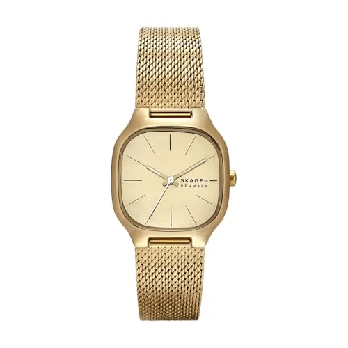 SKAGEN Quarzuhr MELLEM LILLE SKW3164 - Elegante Damenuhr mit goldfarbenem Edelstahlarmband, spritzwassergeschützt und mit leuchtenden Zeigern für optimale Sichtbarkeit.