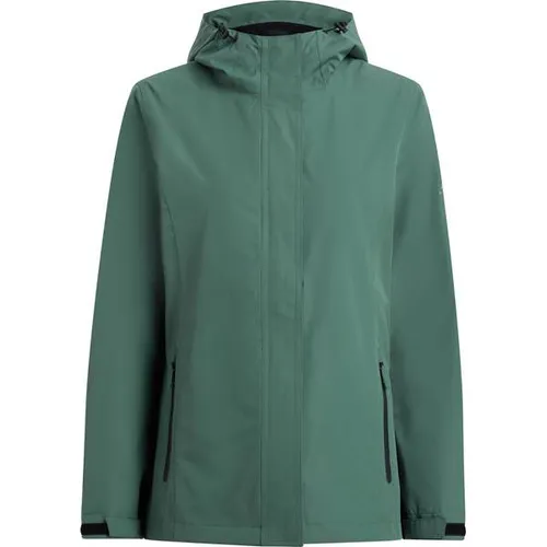 McKINLEY Isar W Regenjacke für Damen in GREEN DARK XL (44) - Die praktische Regenjacke Isar W bietet optimalen Wetterschutz und ist aus 100% Polyester gefertigt. Ideal für aktive Tage im Freien, schützt sie zuverlässig vor Nässe und Wind.