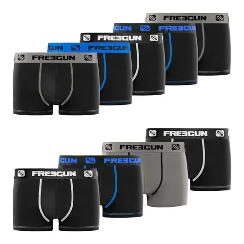 FREEGUN Boxershorts Herren Bewegungsfreiheit, Unterhosen Männer, Atmungsaktiv (9er Pack), Schwarz/Grau/Weiß/Blau, M