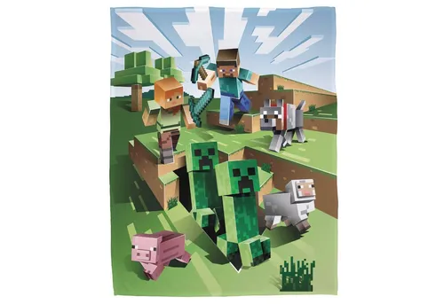 Wohndecke Minecraft 160x200 cm - Kuschelweiche Fleece-Decke für Gaming-Fans, ideal für gemütliche Stunden auf der Couch oder im Jugendzimmer. Offiziell lizenziert und perfekt als Geschenk für alle Altersklassen.