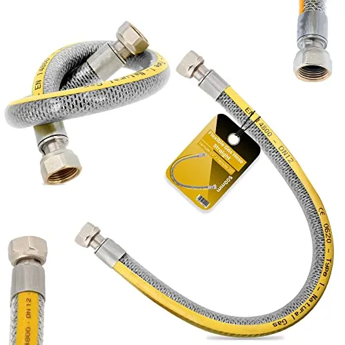 Flexibler Gasschläuch 50cm Propangasschlauch Butangasschlauch 1/2 IG x 1/2 IG DN12 Edelstahl PVC Butangas Propan Schlauch EN14800 Gasanschlussschlauch Gasflaschen Camping Küche Gasgrillgeräte