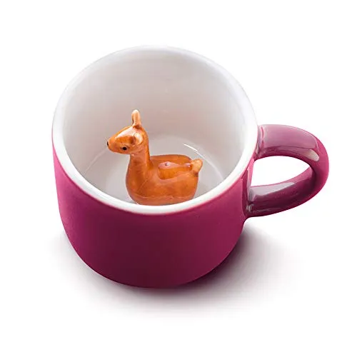 DONKEY Tiertasse Anna Alpaka | Lustige Frühstückstasse mit Alpaka Tierfigur in rot