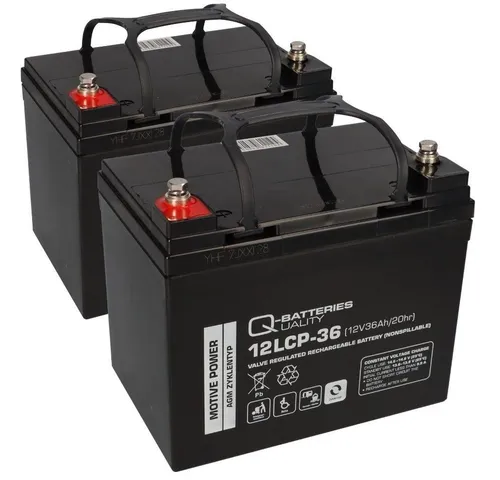 2x 12V 36Ah AGM Blei Akku-Satz für Elektro-Rollstuhl - Hochwertige AGM-Batterien für Elektro-Rollstühle, wartungsfrei und ideal für langfristige Nutzung mit bis zu 550 Zyklen. Perfekt für Mobilität und Unabhängigkeit.