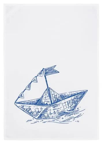 Geschirrtuch weiss, PAPIER SCHIFFCHEN, blau