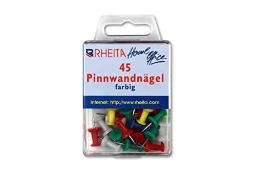 Rheita 1054-2 Pinnwandnägel, farblich sortiert, 45 Stück in Klarsichtbox,farblich sortiert