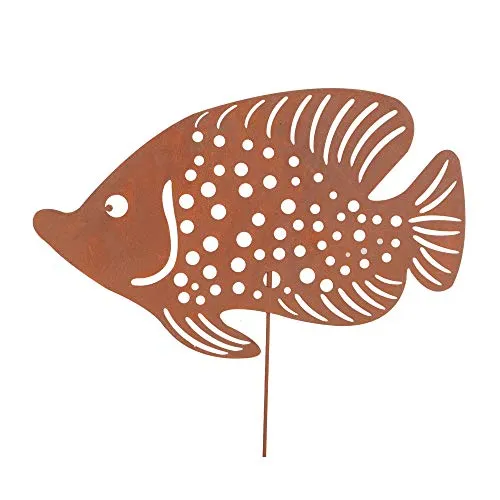 UNUS Gartendeko Gartenstecker Fisch groß aus Edelrost Metall für Garten Terrasse oder Balkon