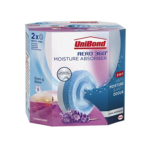 UniBond AERO 360° Feuchtigkeitsabsorber Lavendel Garten Nachfülltab, Aromatherapie, für AERO 360° Luftentfeuchter, Kondensationsabsorber, Doppelpack (2 x 450 g), Blau