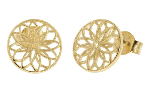 TRENDOR Schmuck Damen-Ohrringe Lebensblume 925 Silber Vergoldet ⌀ 10 mm 15942