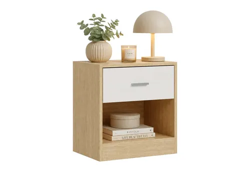 Relaxdays Nachttisch mit Schublade, HBT: 41x39x28 cm, natur-weiß