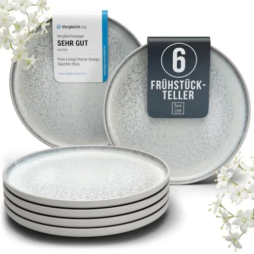 Steingut Frühstücksteller Set für 6 Personen Ibiza in beige von PURE LIVING INTERIOR DESIGN