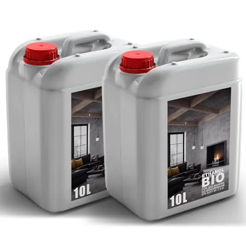 20L Premium Bioethanol 96,6% Rein - 2x10 Liter ökologischer Brennstoff für Ethanol-Kamine, saubere Verbrennung, rauchfrei, lebendige und stabile Flamme (Geruchlos)